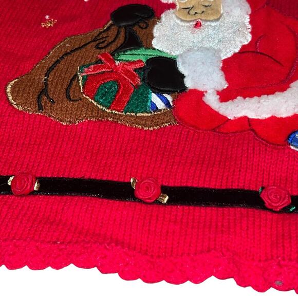 Vintage Designers Original Studio Red Christmas Cardigan Santa Doll 2X - Picture 6 of 10